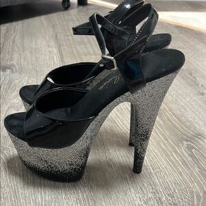 Ellie Black and Silver High Heel Heels with Pointed Toe